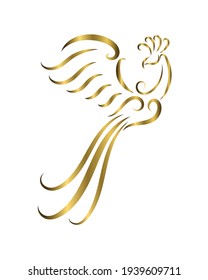 gold line art of a phoenix bird with beautiful wings. Curled floral ornament decoration. Good use for symbol, mascot, icon, avatar, tattoo, T Shirt design, or any design you want.