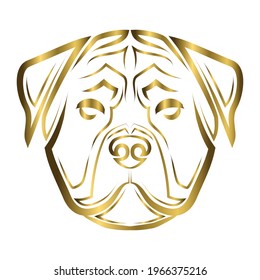 gold line art of rottweiler dog head. Good use for symbol, mascot, icon, avatar, tattoo, T Shirt design, logo or any design you want.