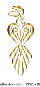 Logo del vector de arte de la línea dorada de la ballena que está colgando en una rama. Es retrospectiva