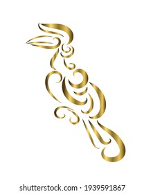 Logo del vector de arte de la línea dorada de la ballena que está colgando en una rama.	
