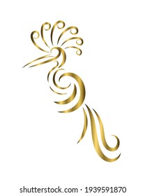 Logo del vector de arte Gold Line de pájaro abstracto colgado en una rama.	