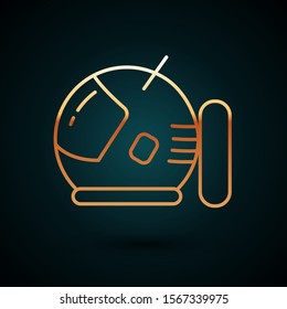 Gold line Astronaut helmet icon isolated on dark blue background.  Vector Illustration