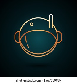 Gold line Astronaut helmet icon isolated on dark blue background.  Vector Illustration