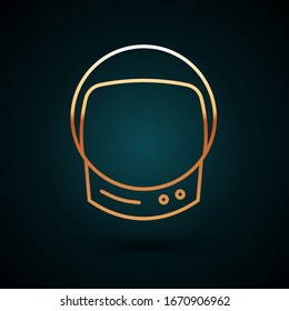 Gold line Astronaut helmet icon isolated on dark blue background.  Vector Illustration