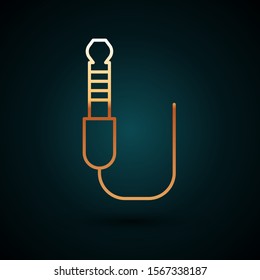 Gold line Audio jack icon isolated on dark blue background. Audio cable for connection sound equipment. Plug wire. Musical instrument.  Vector Illustration