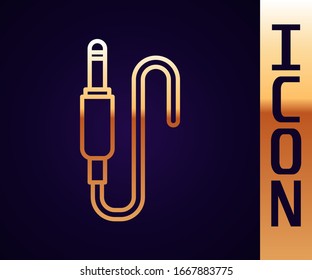 Goldline-Audio-Jack-Symbol einzeln auf schwarzem Hintergrund. Audiokabel für die Soundausrüstung zum Anschluss. Steckkabel. Musikinstrument. Vektorillustration-Illustration