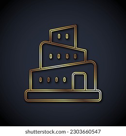 Gold line Babel tower bible story icon isolated on black background.  Vector