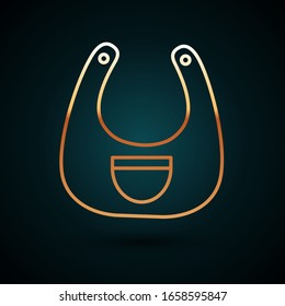 Gold line Baby bib icon isolated on dark blue background.  Vector Illustration