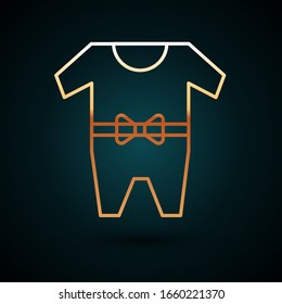 Gold line Baby clothes icon isolated on dark blue background. Baby clothing for baby girl and boy. Baby bodysuit.  Vector Illustration