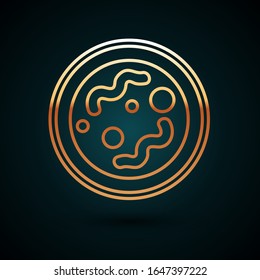 Gold line Bacteria icon isolated on dark blue background. Bacteria and germs, microorganism disease causing, cell cancer, microbe, virus, fungi.  Vector Illustration