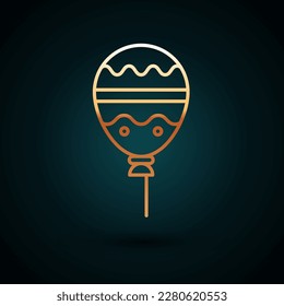 Gold line Balloons with ribbon icon isolated on dark blue background. Happy Easter.  Vector Illustration
