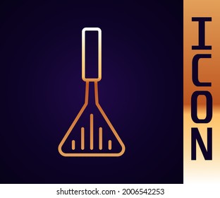 Gold line Barbecue spatula icon isolated on black background. Kitchen spatula icon. BBQ spatula sign. Barbecue and grill tool.  Vector