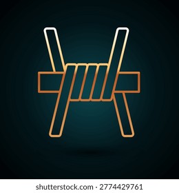 Gold line Barbed wire icon isolated on dark blue background.  Vector