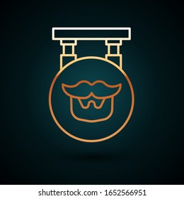 Gold line Barbershop icon isolated on dark blue background. Hairdresser logo or signboard.  Vector Illustration