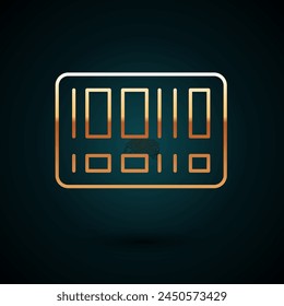 Gold line Barcode icon isolated on dark blue background.  Vector
