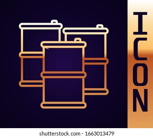 Icono de aceite de barril de la línea dorada aislado en fondo negro. Ilustración vectorial