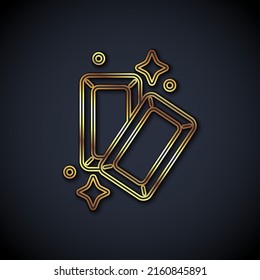 Icono de barras doradas aisladas en fondo negro. Concepto de negocio bancario.  Vector