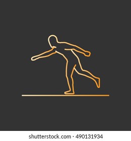 Gold line baseball icon. Vector silhouette of baseball player.