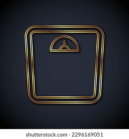 Gold line Bathroom scales icon isolated on black background. Weight measure Equipment. Weight Scale fitness sport concept.  Vector