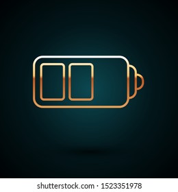 Gold line Battery charge level indicator icon isolated on dark blue background.  Vector Illustration