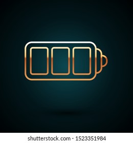 Gold line Battery charge level indicator icon isolated on dark blue background.  Vector Illustration