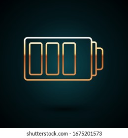 Anzeige auf der goldenen Linie Akkuladung Symbol einzeln auf dunkelblauem Hintergrund. Vektorillustration-Illustration