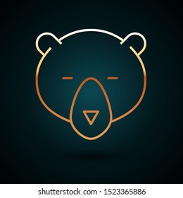 Gold line Bear head icon isolated on dark blue background.  Vector Illustration