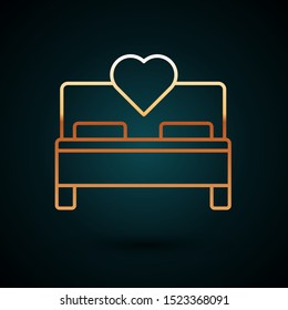 Gold line Bedroom icon isolated on dark blue background. Wedding, love, marriage symbol. Bedroom creative icon from honeymoon collection.  Vector Illustration