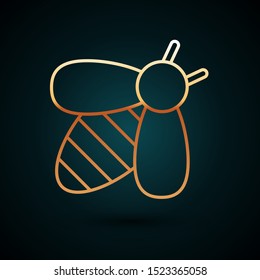 Gold line Bee icon isolated on dark blue background. Sweet natural food. Honeybee or apis with wings symbol. Flying insect.  Vector Illustration