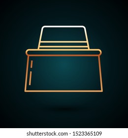Gold line Beekeeper with protect hat icon isolated on dark blue background. Special protective uniform.  Vector Illustration
