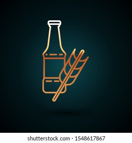 Gold line Beer bottle icon isolated on dark blue background.  Vector Illustration