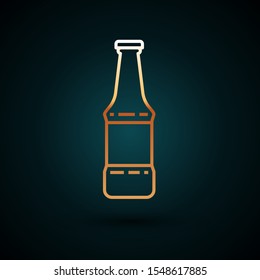 Gold line Beer bottle icon isolated on dark blue background.  Vector Illustration