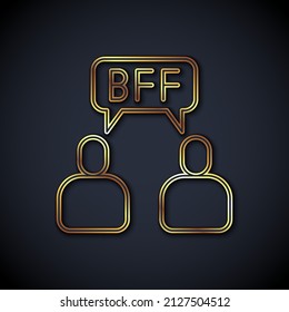 Gold line BFF or best friends forever icon isolated on black background.  Vector