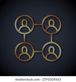 Gold line BFF or best friends forever icon isolated on black background.  Vector