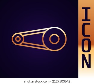 Gold line Bicycle chain with cogwheels icon isolated on black background. Bike chain sprocket transmission.  Vector