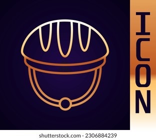 Gold line Bicycle helmet icon isolated on black background. Extreme sport. Sport equipment.  Vector