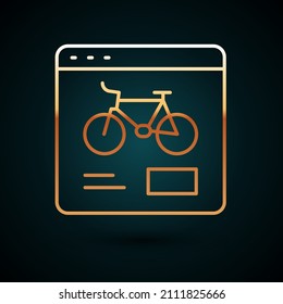 Gold line Bicycle rental mobile app icon isolated on dark blue background. Smart service for rent bicycles in the city. Mobile app for sharing system.  Vector