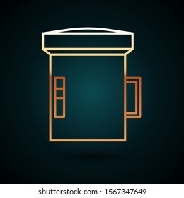 Gold line Big flashlight for diver icon isolated on dark blue background. Diving underwater equipment.  Vector Illustration
