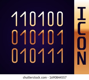 Gold line Binary code icon isolated on black background.  Vector Illustration