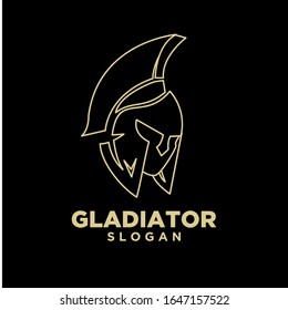 gold line black background head gladiator spartan logo icon design