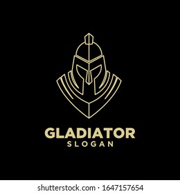 gold line black background head gladiator spartan logo icon design