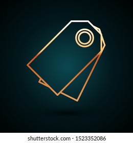 Gold line Blank label template price tag icon isolated on dark blue background. Empty shopping discount sticker. Template discount banner.  Vector Illustration