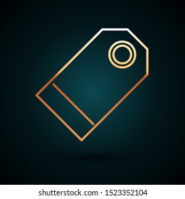 Gold line Blank label template price tag icon isolated on dark blue background. Empty shopping discount sticker. Template discount banner.  Vector Illustration