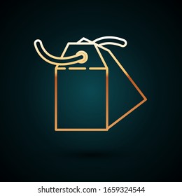 Icono de la etiqueta Gold Line Blank con la etiqueta price tag aislado en fondo azul oscuro. Etiqueta de descuento de compra vacía. Banner de descuento de plantilla. Ilustración vectorial