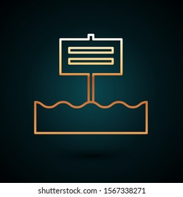 Gold line Blank wooden sign board icon isolated on dark blue background.  Vector Illustration