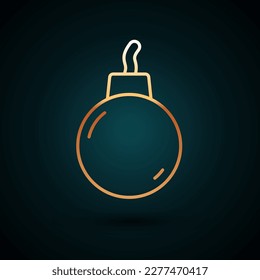 Gold line Bomb ready to explode icon isolated on dark blue background.  Vector