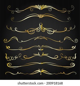 Gold Line Border Divider Calligraphic Set Of Aged Victorian Vector Dividers And Border Hand Drawn Gold Line Border Divider Calligraphic Straight Nails Medieval Golden Drawn Architectural Darkness Rich