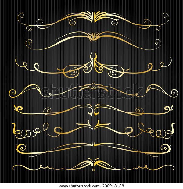 gold line border divider calligraphic set\
of aged victorian vector dividers and border hand drawn gold line\
border divider calligraphic straight nails medieval golden drawn\
architectural darkness\
rich