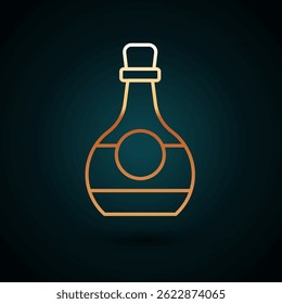 Gold line Bottle of cognac or brandy icon isolated on dark blue background.  Vector