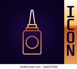 Gold line Bottle nasal spray icon isolated on black background.  Vector Illustration